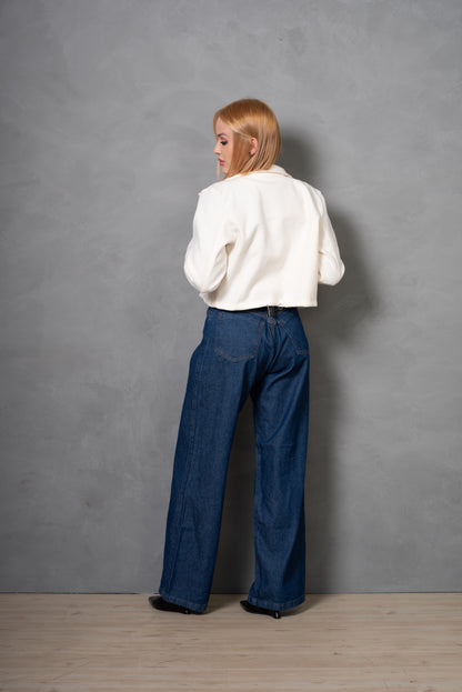 Calça Jeans Feminina Escura Wide Leg Moderna
