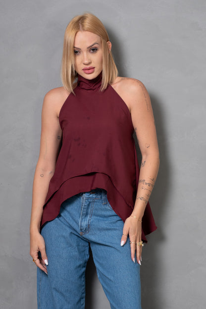 Bata Feminina Assimétrica em Cetim Fosco Frente Única
