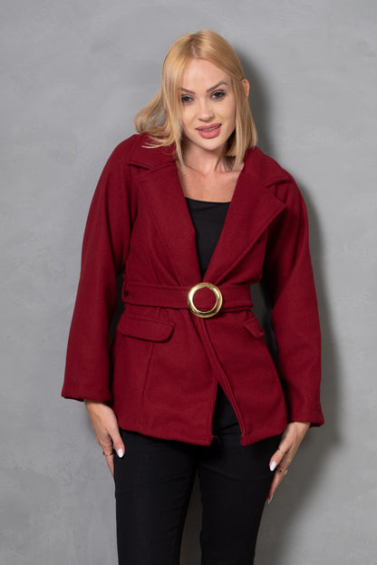 Casaco Feminino com Fivela em Lã Batida Elegante