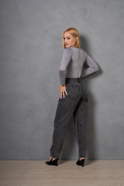 Calça Jeans Feminina Mom Grafite Moderna